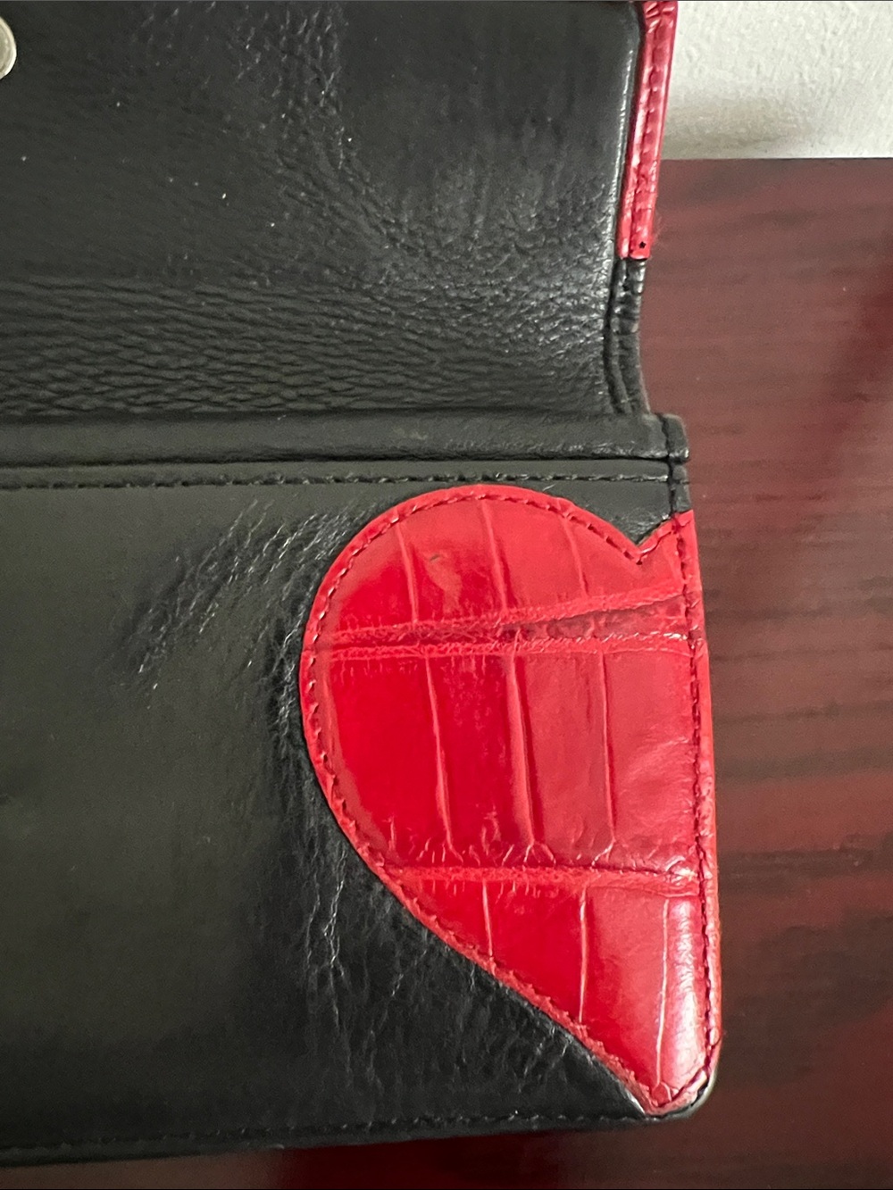 Brighton Black Leather Wallet/Crossbody with Red Heart Detail - Picture 4 of 15